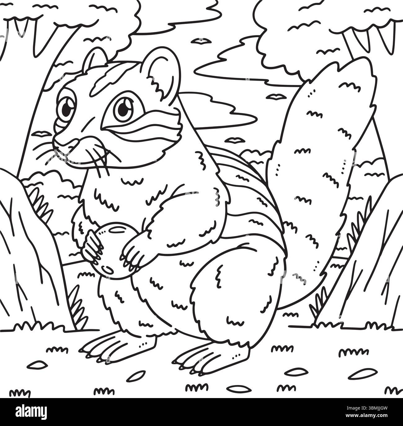 Pagina da colorare dello scoiattolo di Forest Animal Ground Illustrazione Vettoriale