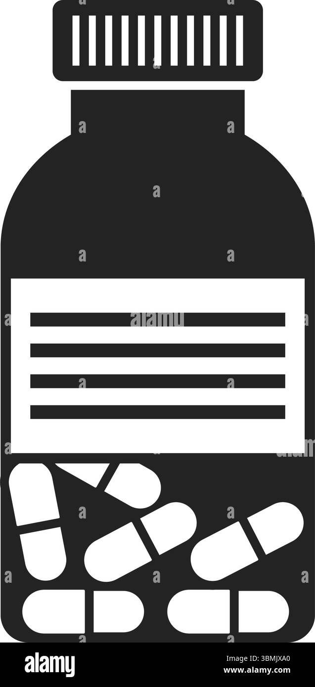 Icona della pillola in stile piatto. Illustrazione del vettore del farmaco su sfondo isolato. Farmacia medica firma concetto di business. Illustrazione Vettoriale