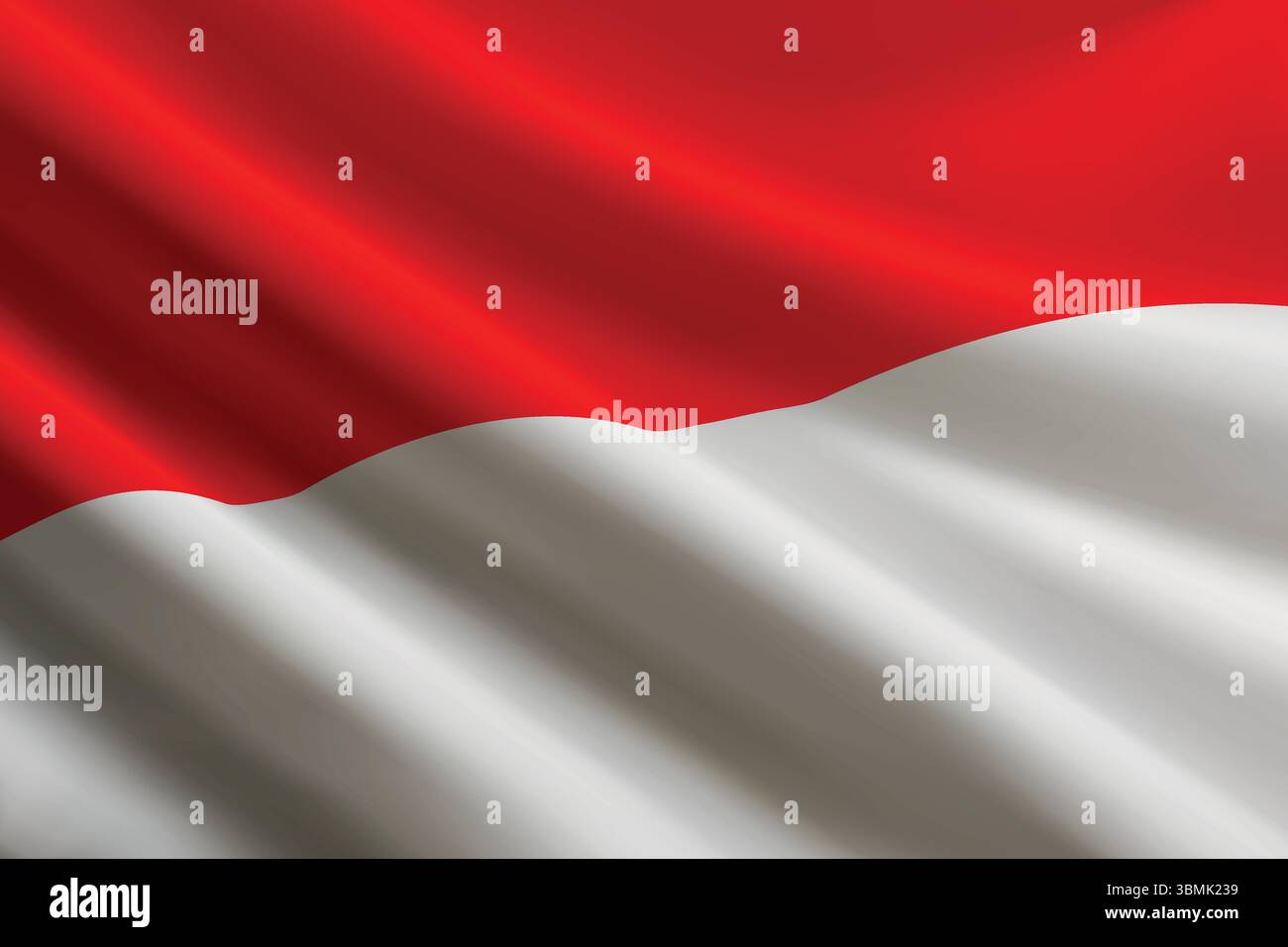 Bandiera nazionale indonesiana che sventola al vento, realistica texture di seta dettagliata Illustrazione Vettoriale