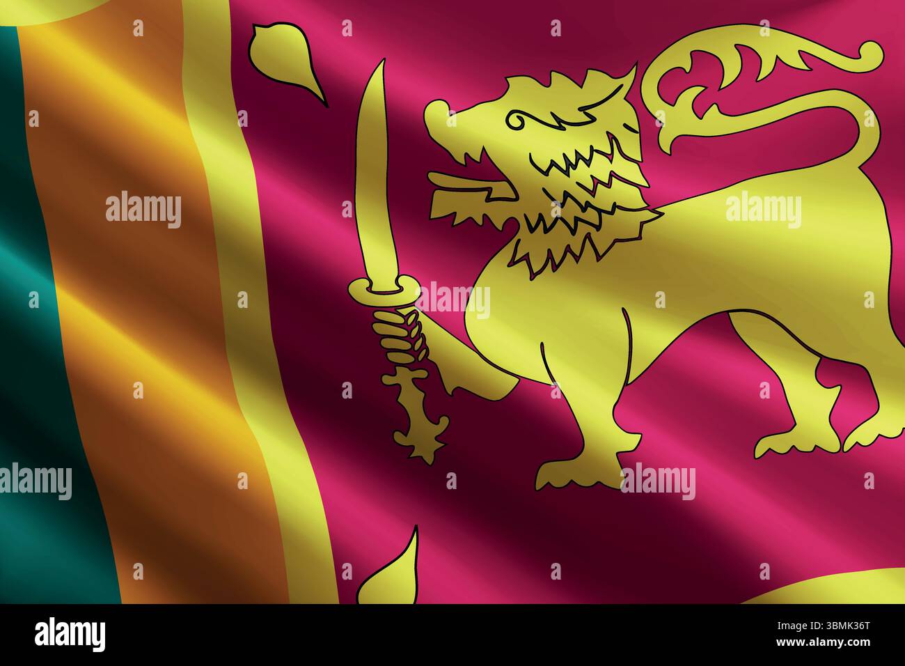 Bandiera dello Sri Lanka che sventola al vento, realistica texture di seta dettagliata Illustrazione Vettoriale