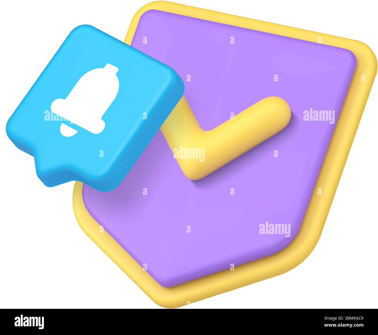 Scudo colorato con segno di spunta e bolla vocale con simbolo di notifica progettato in uno stile digitale moderno per i concetti aziendali e di branding. ic 3d. Illustrazione Vettoriale