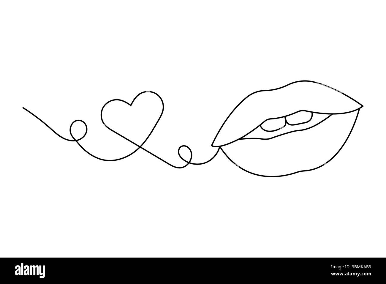 Disegno grafico continuo su una linea di donna labbra design vettoriale isolato Illustrazione Vettoriale