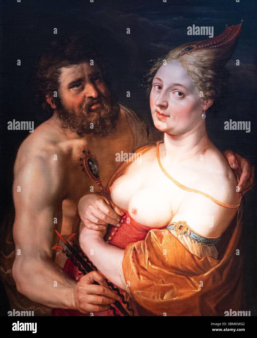 Hendrick Goltzius painting, Giove and Giuno, 1616, Oil on Canvas. Dipinti della mitologia romana, XVII secolo Foto Stock