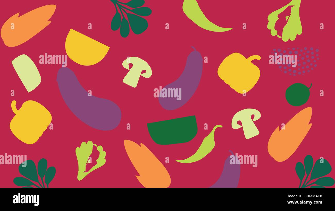 Verdure fresche su sfondo rosso Illustrazione Vettoriale