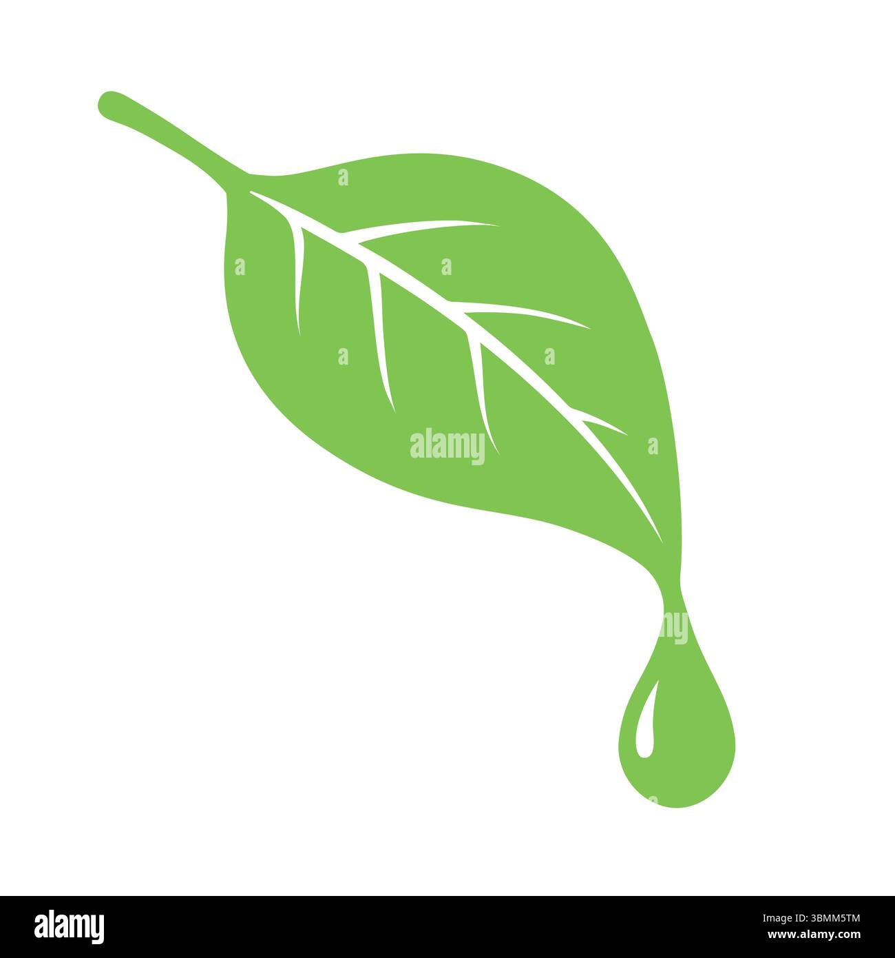 Semplice icona vettoriale della foglia con una goccia d'acqua singola sulla punta Illustrazione Vettoriale