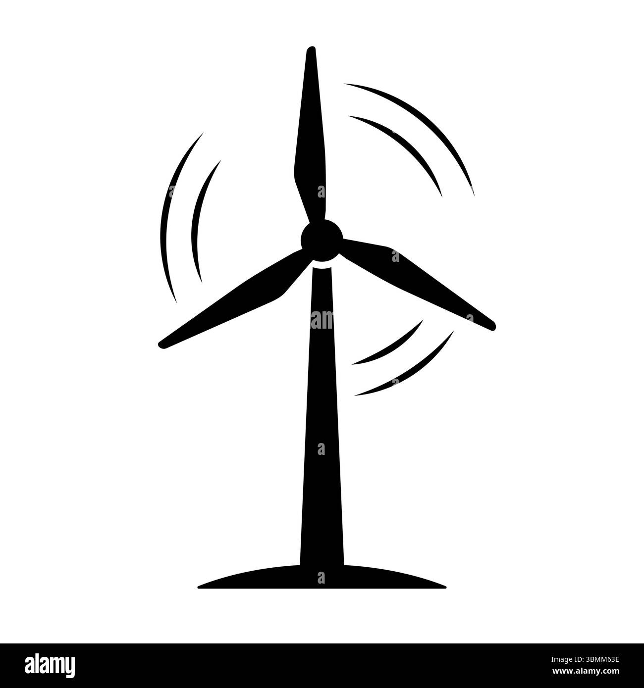 Icona minima di una singola turbina eolica con linee curve che mostrano le pale rotanti Illustrazione Vettoriale