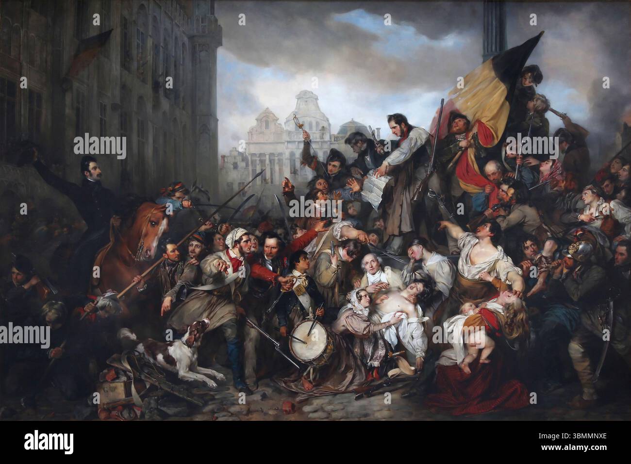 Episodio della rivoluzione belga del 1830[a] è un dipinto ad olio dell'artista belga Gustaaf Wappers,[b] completato nel 1835. Si tratta di una rappresentazione romantica del momento in cui la dichiarazione di indipendenza belga è stata letta al popolo di Bruxelles durante la rivoluzione belga. L'opera si trova ora all'Oldmasters Museum di Bruxelles, in Belgio. Foto Stock
