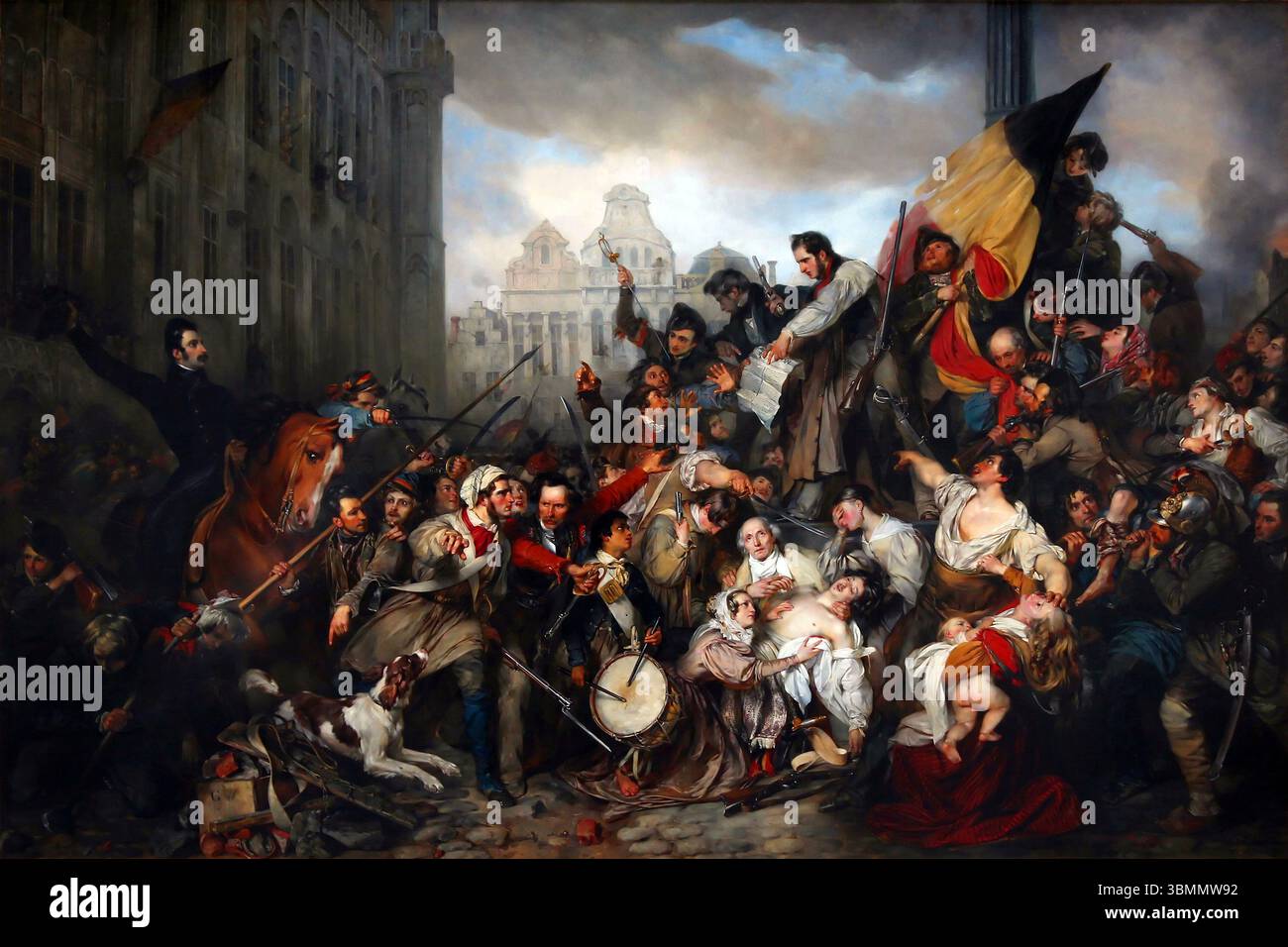 Episodio della rivoluzione belga del 1830[a] è un dipinto ad olio dell'artista belga Gustaaf Wappers,[b] completato nel 1835. Si tratta di una rappresentazione romantica del momento in cui la dichiarazione di indipendenza belga è stata letta al popolo di Bruxelles durante la rivoluzione belga. L'opera si trova ora all'Oldmasters Museum di Bruxelles, in Belgio. Foto Stock