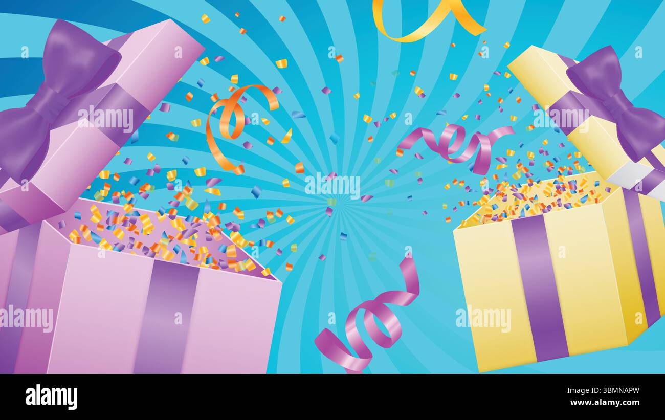 Coriandoli popper Explosion background Illustrazione Vettoriale