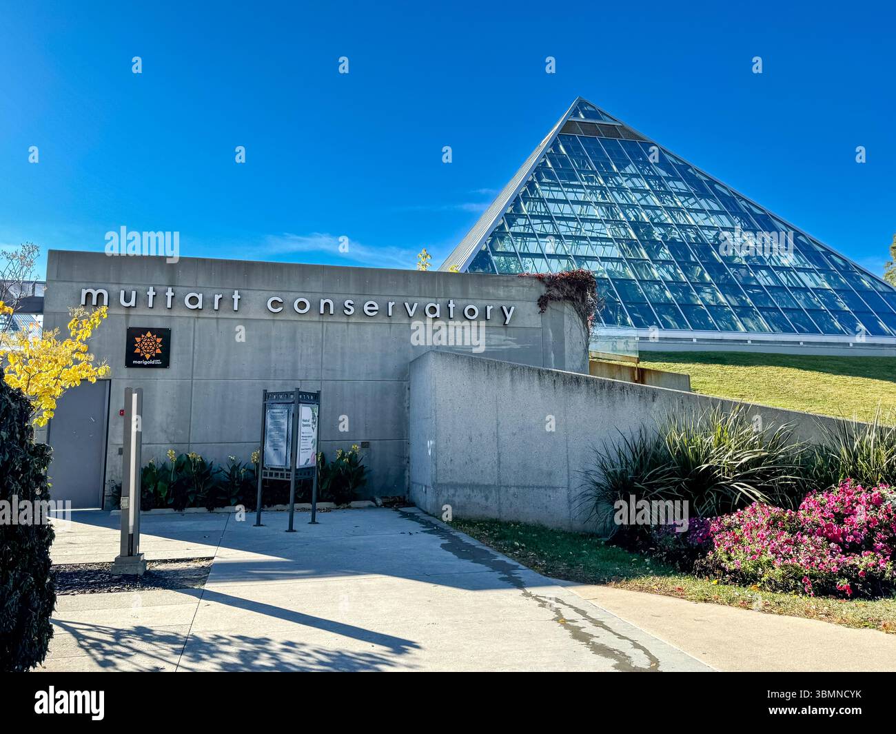 Edmonton, Alberta - 13 ottobre 2024: Il Muttart Conservatory, giardini botanici lungo il fiume North Saskatchewan a Edmonton Foto Stock