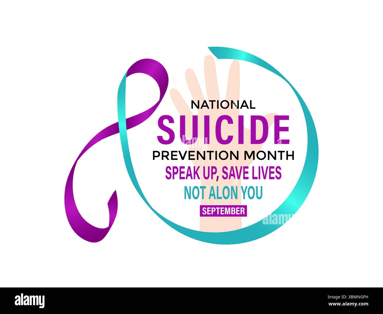 Banner vettoriale e social media National Suicide Prevention Month, modello di background design. Parla, salva vite, rompi il silenzio. Questo mese. Illustrazione Vettoriale