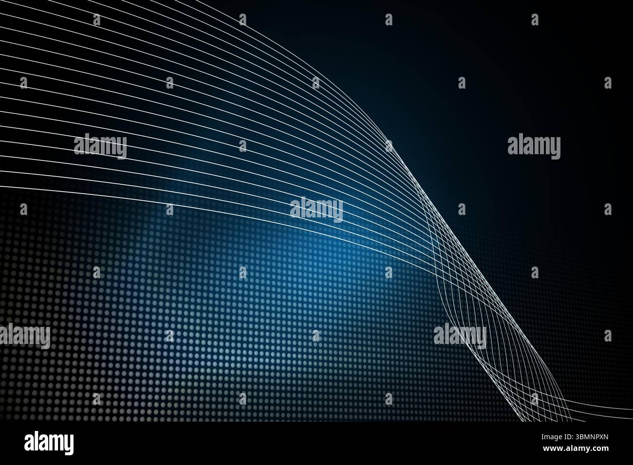 Linee e griglia lucide su sfondo nero Foto Stock