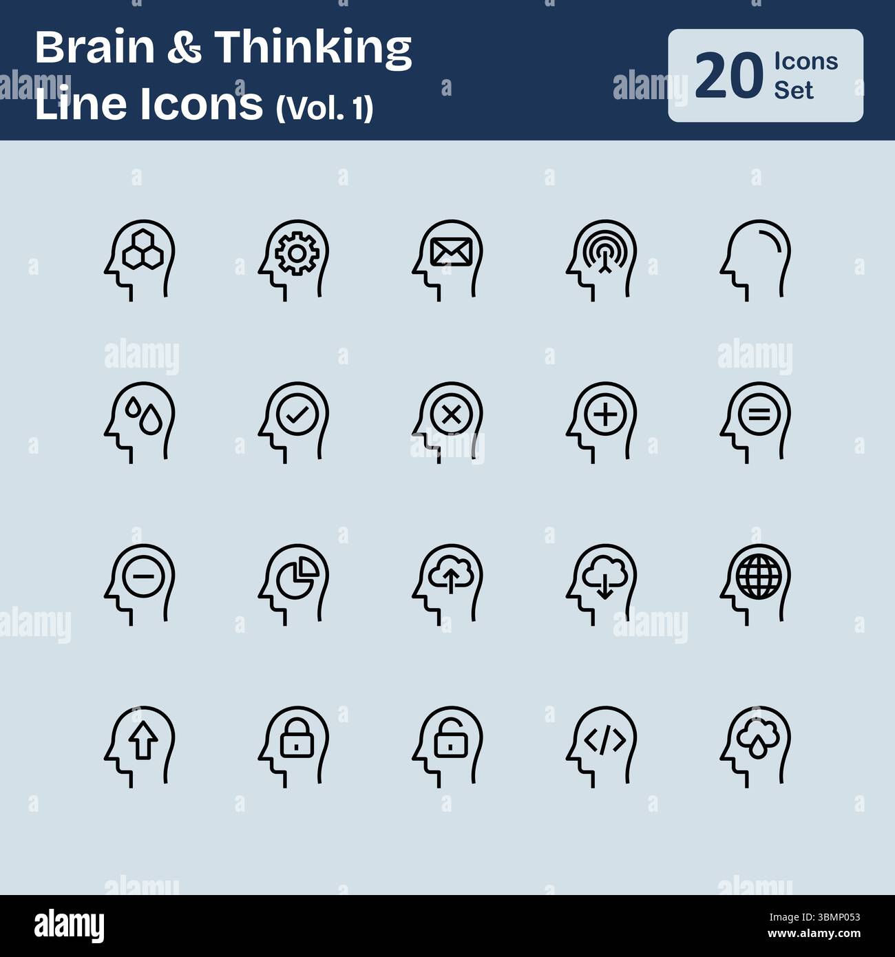 Icone cervello e linea di pensiero (Vol.1) Illustrazione Vettoriale