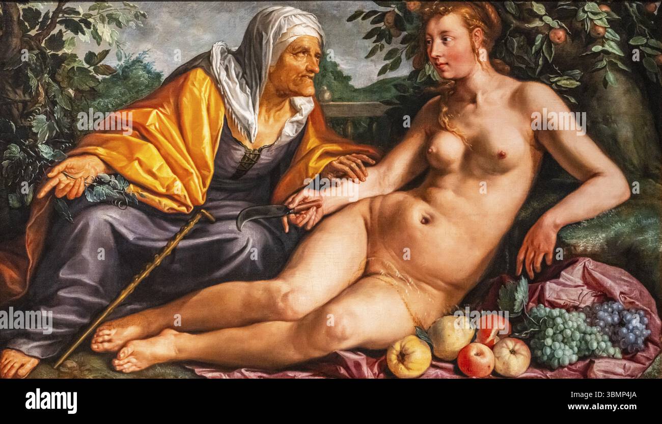 Vertumnus e Pomona, Hendrick Goltzius, olio su tela, 1613, Amsterdam, paesi Bassi Foto Stock