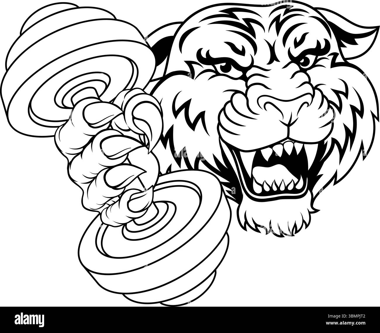 Tiger Weight Lifting Dumbbell Gym Animal Mascot Illustrazione Vettoriale