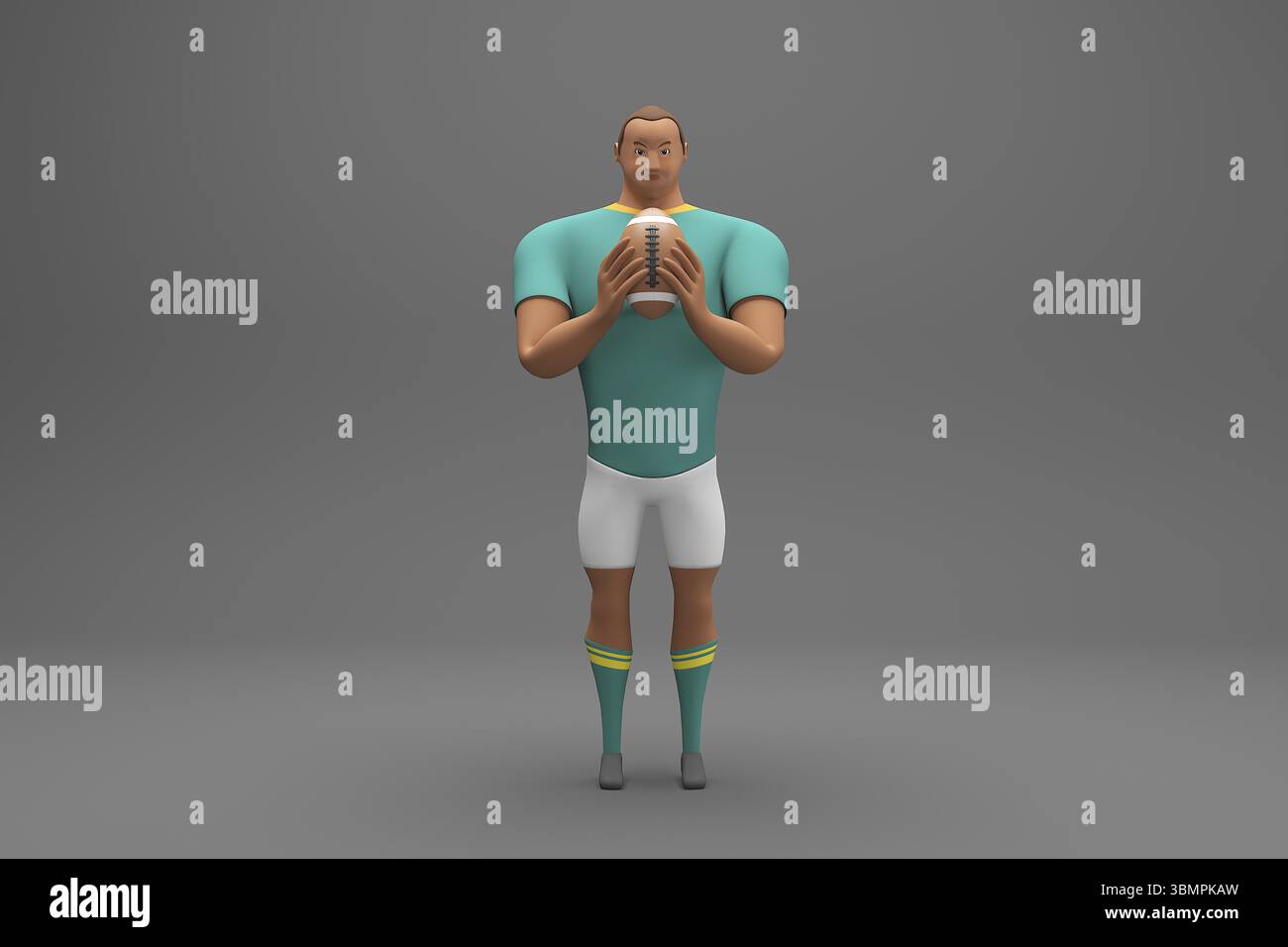 3D rendering i giocatori di Rugby combattono per la palla sul rugby professionale Foto Stock