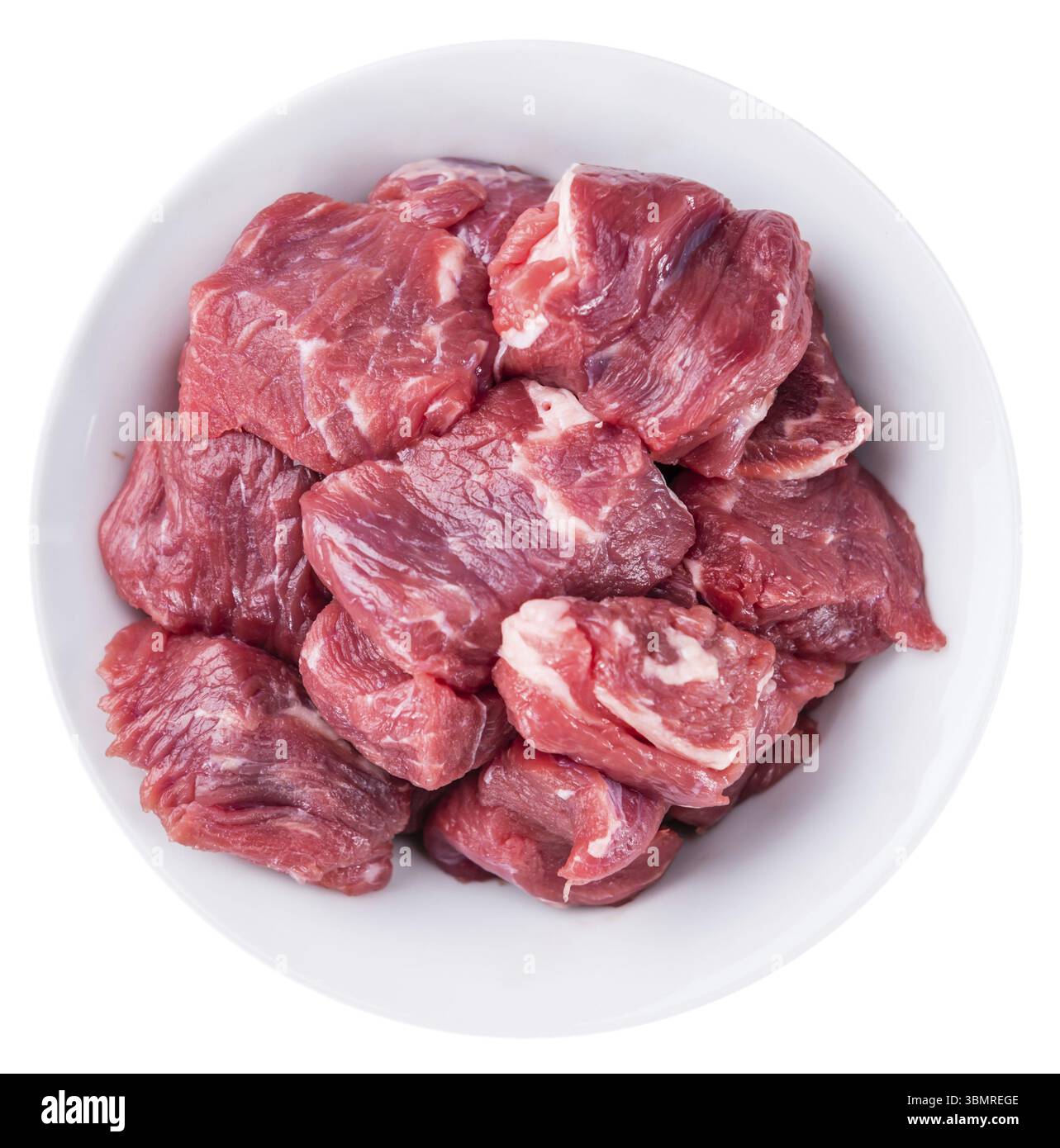 Un trito di carne di manzo (messa a fuoco selettiva) isolato su sfondo bianco Foto Stock