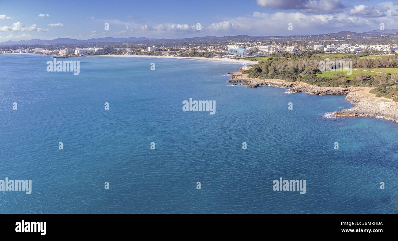 Luogo dello sbarco repubblicano a Punta de Amer, luogo della battaglia di maiorca, Son Servera, Maiorca, Isole Baleari, Spagna, Europa Foto Stock