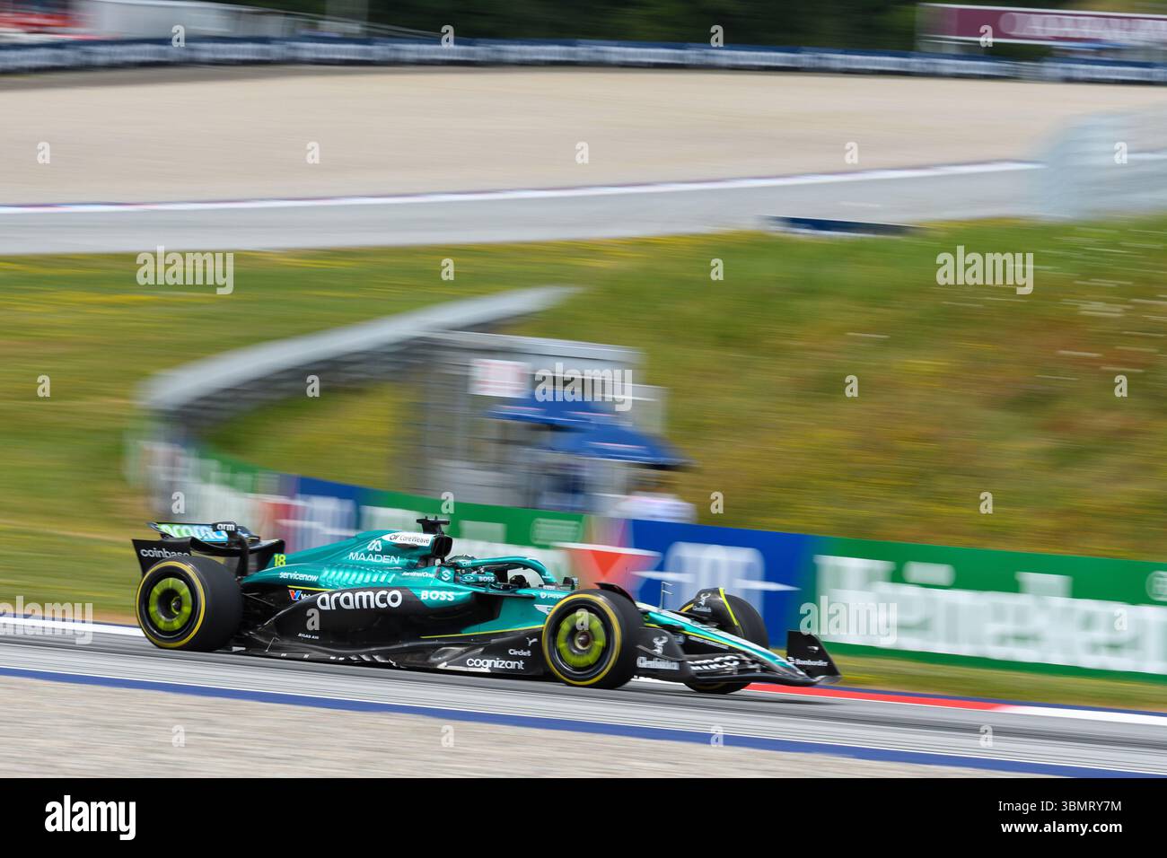 Spielberg, Austria. 28 giugno 2025. Lance WALK (CAN) alla guida di Aston Martin alla curva 7 durante le prove libere 3 del 2025 MSC CROCIERE il GP D'AUSTRIA al Red Bull Ring di Spielberg (Stiria, Austria), 11° round del Campionato del mondo FIA 2025. Crediti: Riccardo Righetti/Alamy Live News Foto Stock