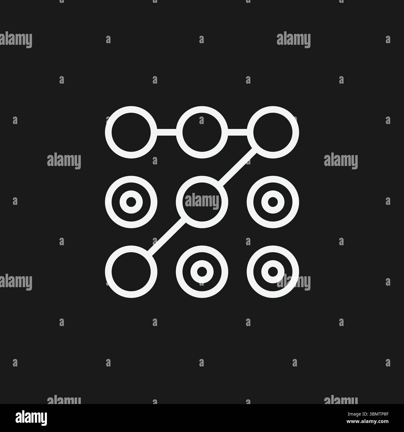 Icona della schermata di blocco della sequenza mobile con griglia dei punti di connessione per la sicurezza degli smartphone, l'autenticazione utente e l'accesso al dispositivo Illustrazione Vettoriale