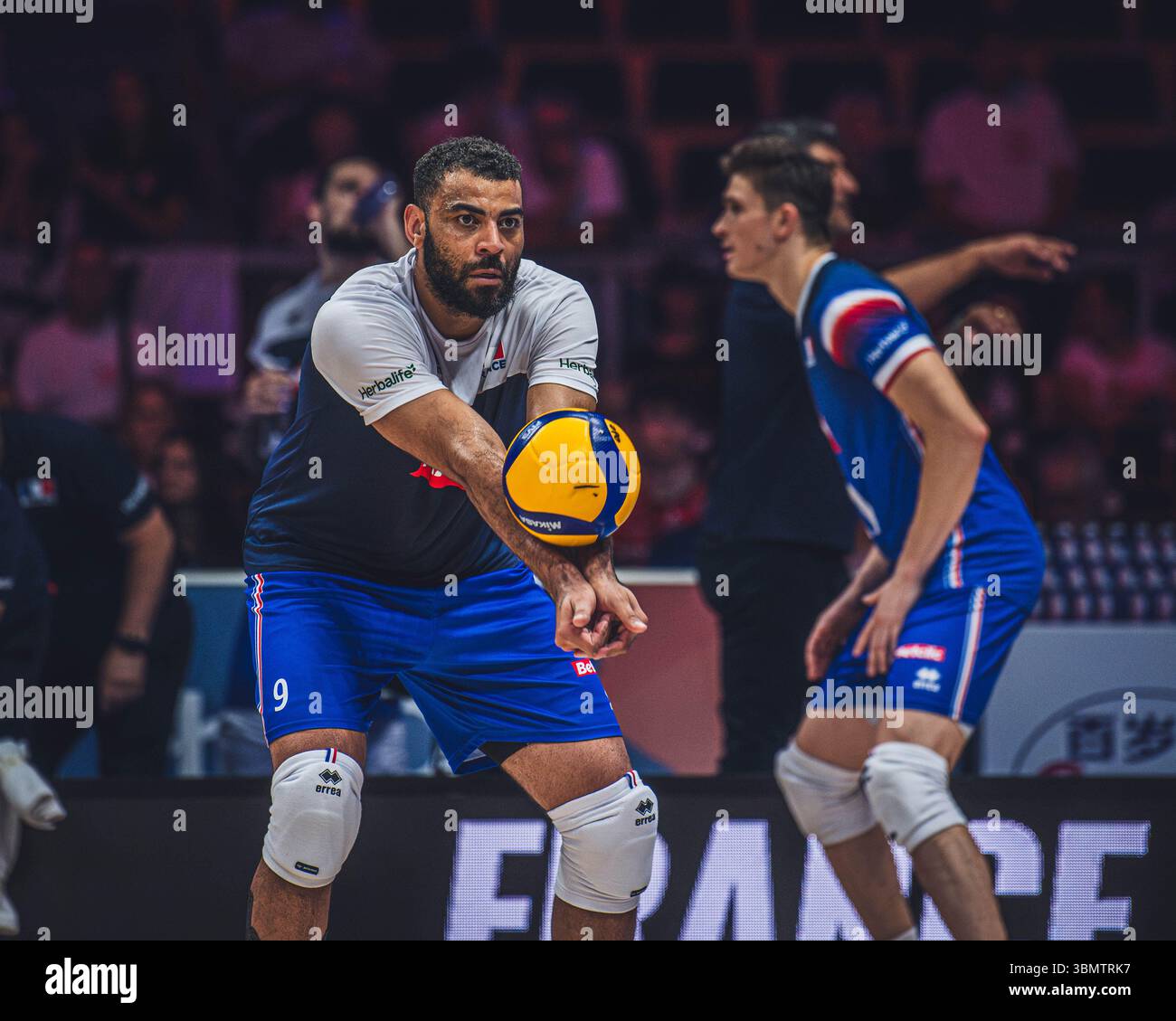 Italia contro Francia durante la partita maschile FIVB Volleyball Nations League 2024 del 28 giugno a Łódź, Polonia. Foto Stock