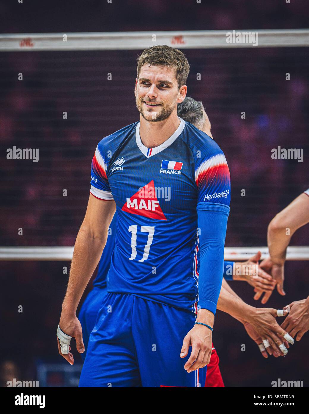 Italia contro Francia durante la partita maschile FIVB Volleyball Nations League 2024 del 28 giugno a Łódź, Polonia. Foto Stock