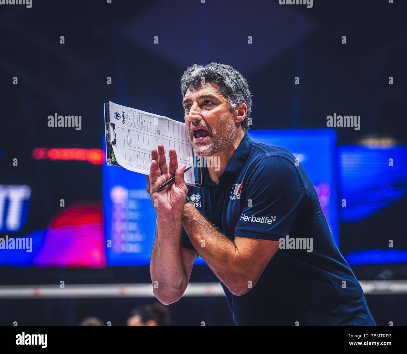 Italia contro Francia durante la partita maschile FIVB Volleyball Nations League 2024 del 28 giugno a Łódź, Polonia. Foto Stock