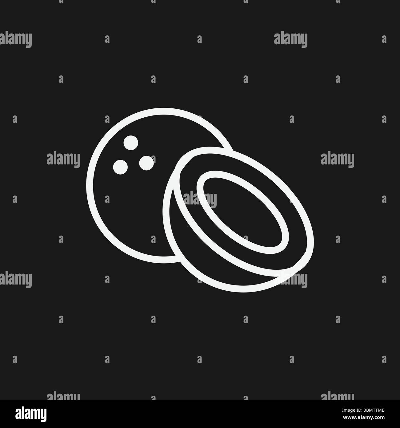 Icona del cocco tropicale per cibi vegani sani, rinfrescante acqua di cocco e ingredienti esotici di dessert Illustrazione Vettoriale