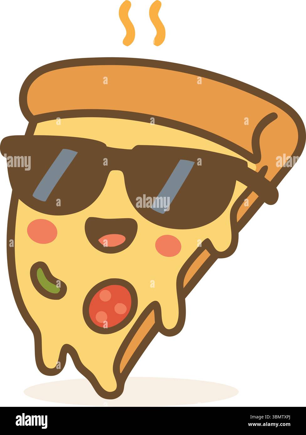 Simpatico personaggio della pizza meditato con condimenti di peperoni in una posa yoga Illustrazione Vettoriale