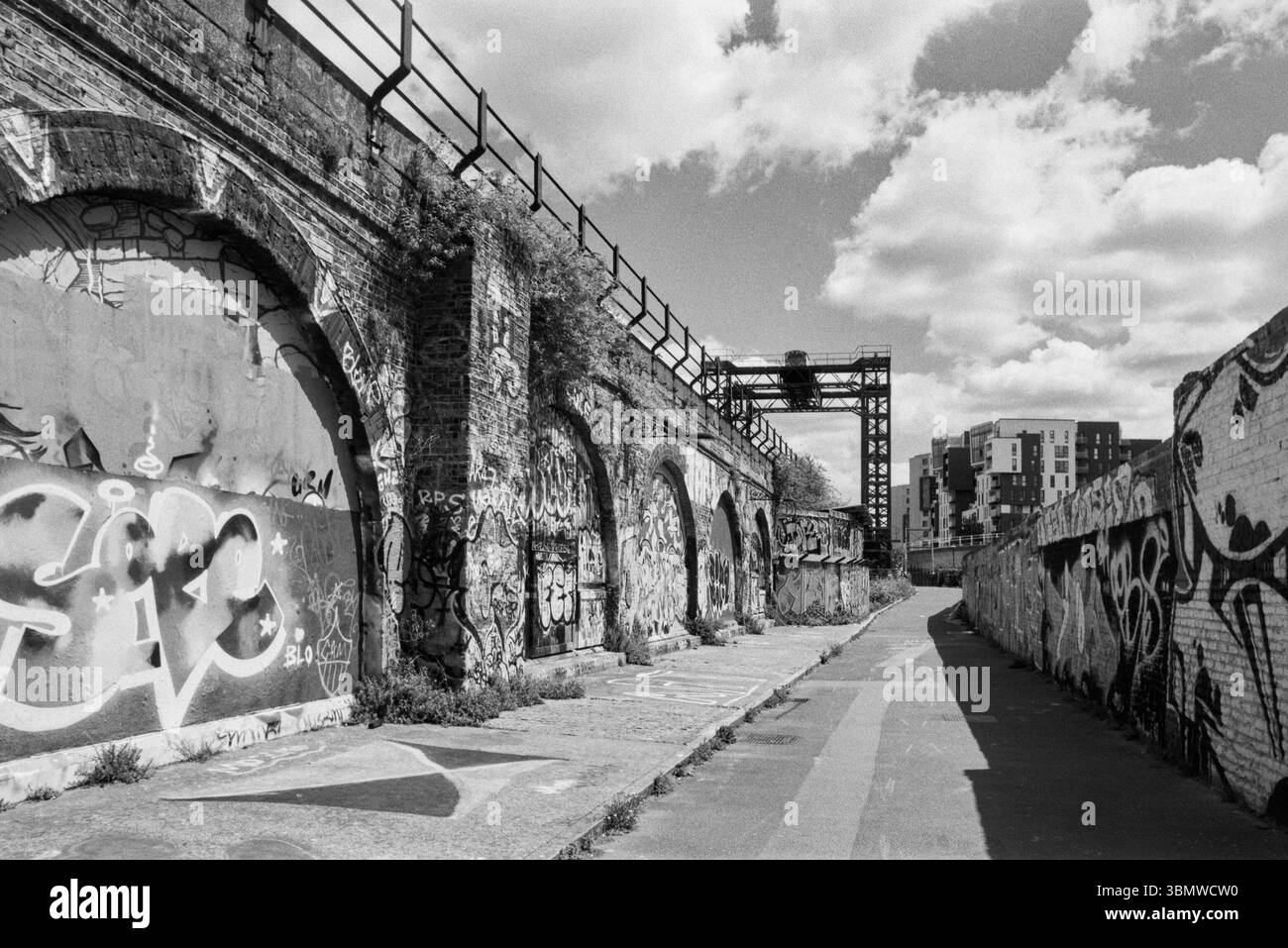 Creekside Street Art Footpath, Deptford, Londra Regno Unito, in monocromia Foto Stock