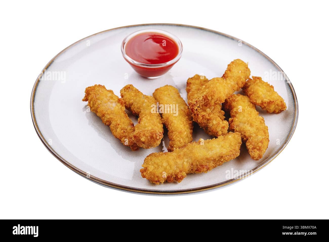 Natura morta alimentare, pepite di pollo con salsa sul piatto Foto Stock