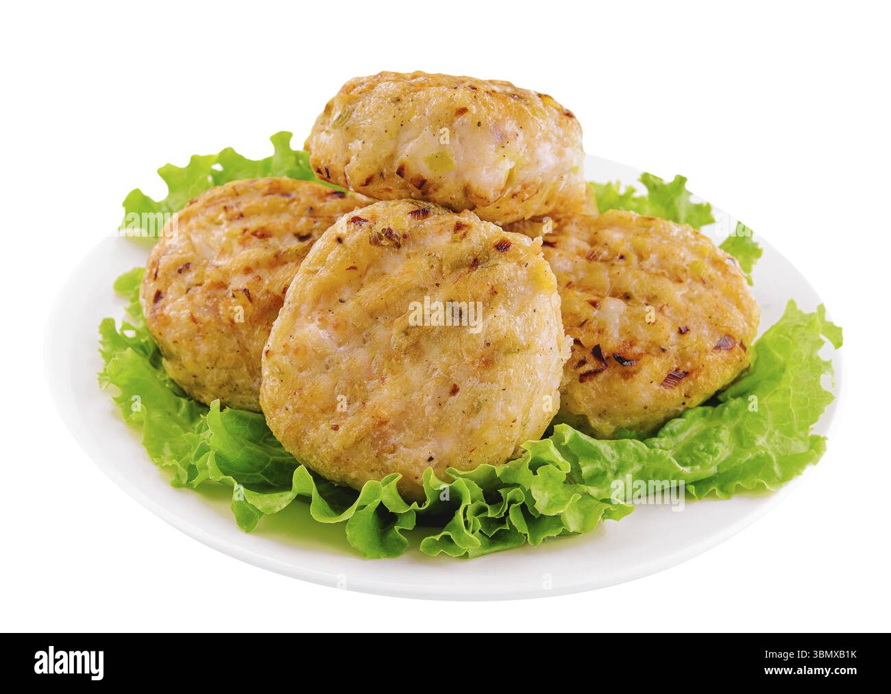 Natura morta alimentare, cotolette di pesce con carote su un piatto Foto Stock