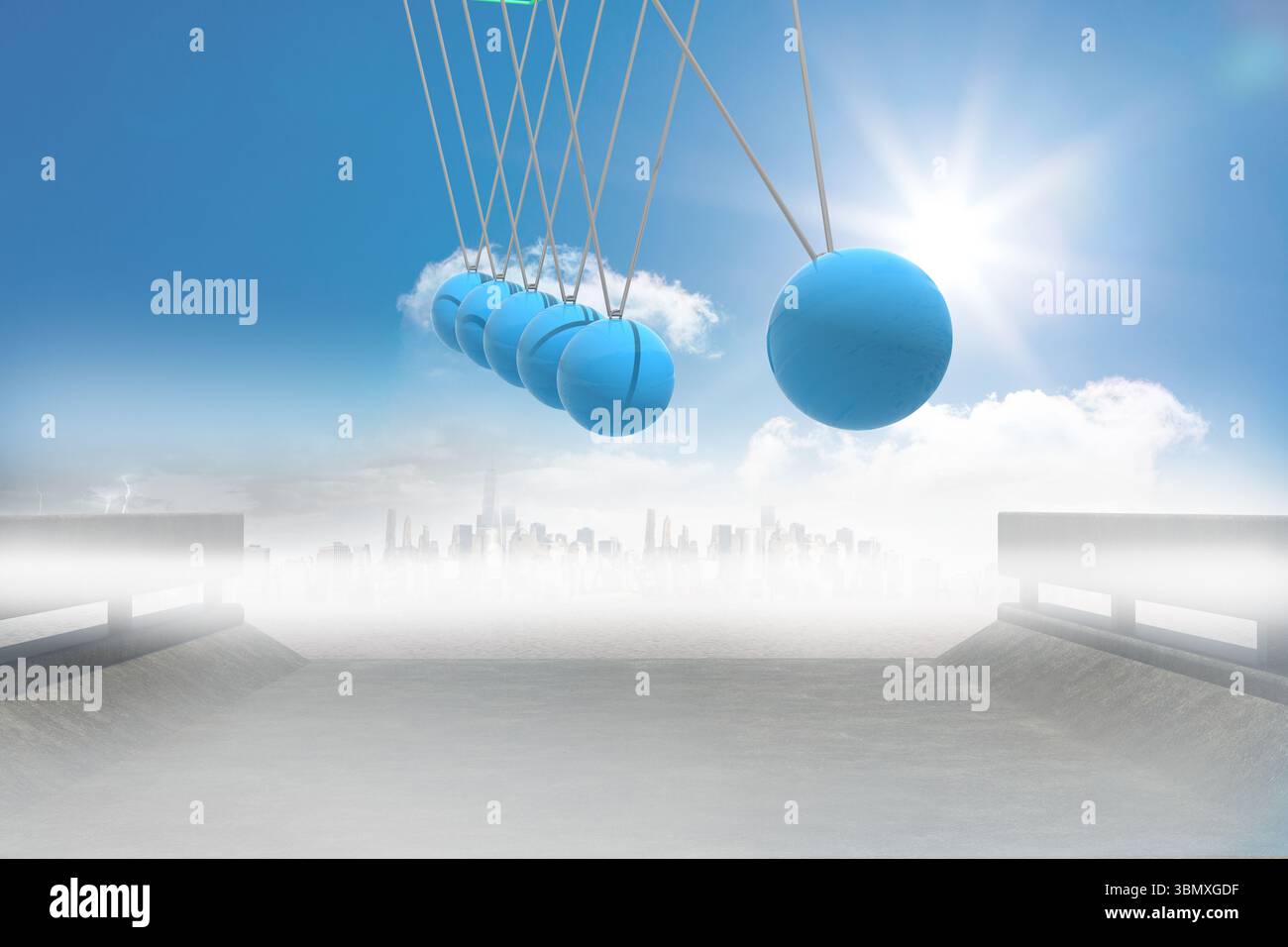 Newton culla sopra la strada per città Foto Stock