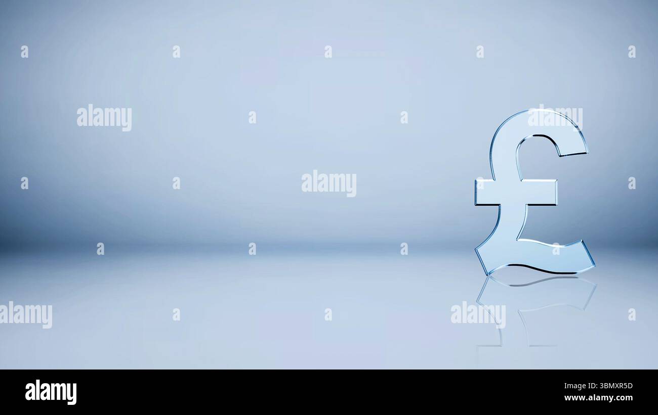 Segno 3d della sterlina (gbp) nella valuta del regno unito (UK). Concetto di prezzo in euro nel mercato azionario del regno unito Foto Stock