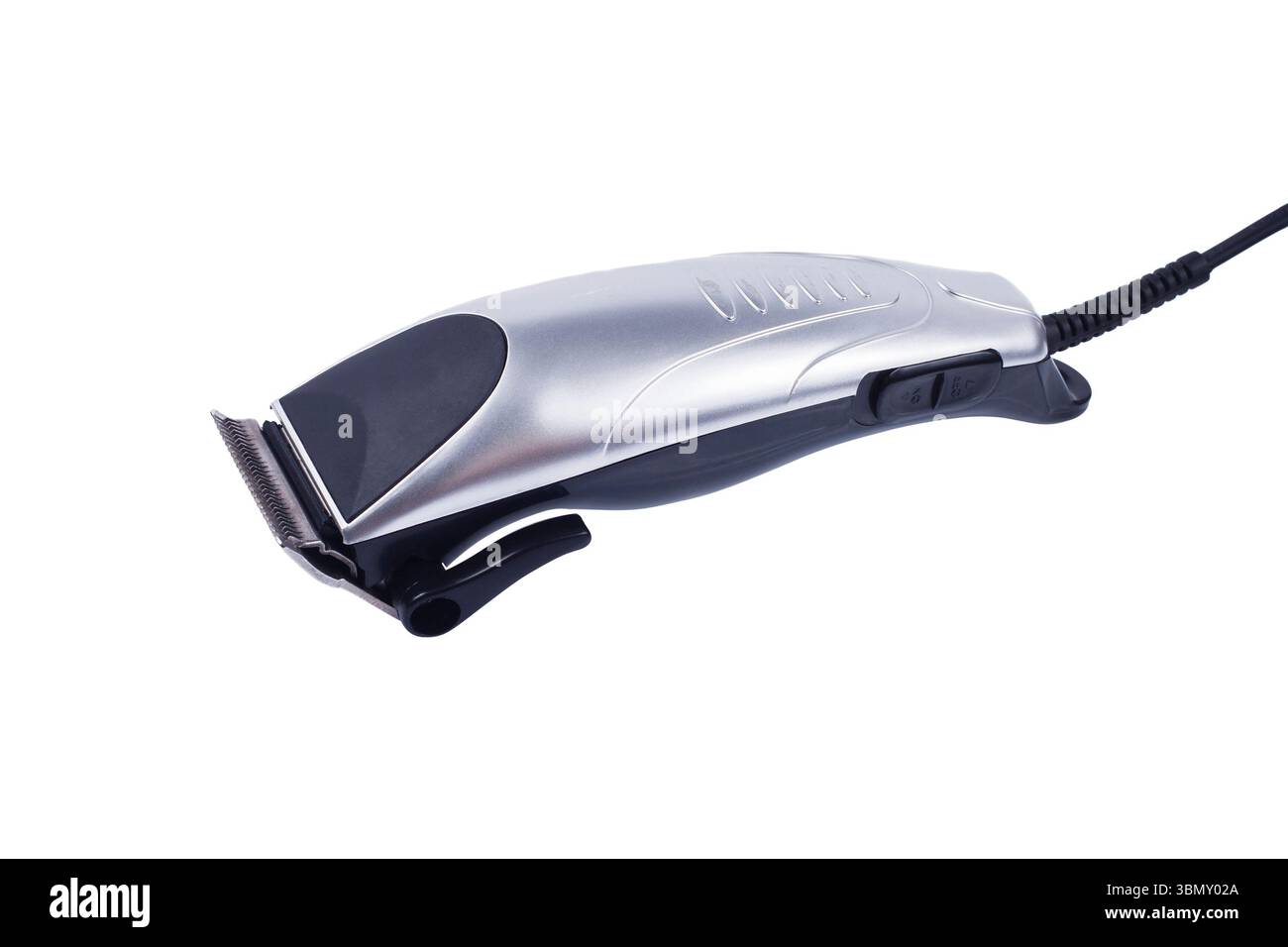 Regolacapelli elettrico isolato su bianco. Foto Stock