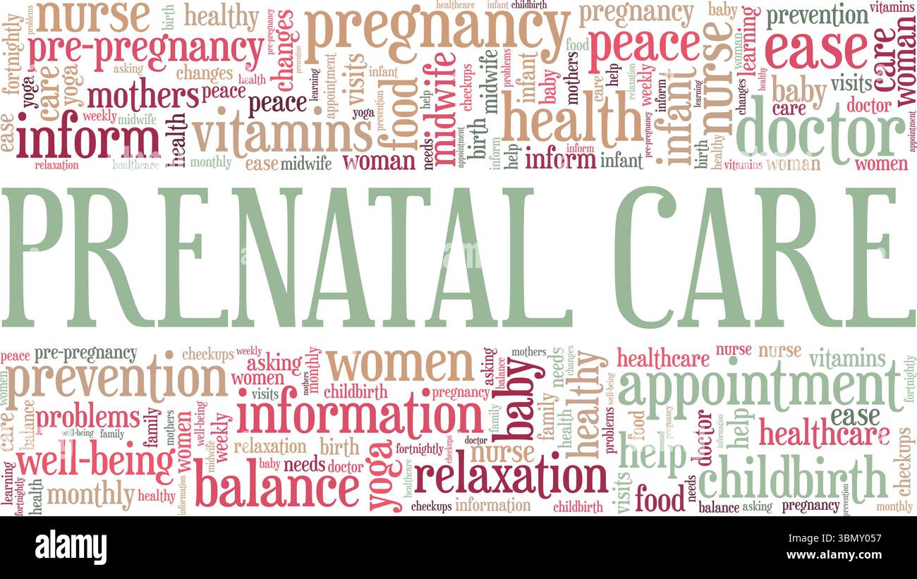 Progettazione concettuale di Word cloud Preatal Care isolata su sfondo bianco. Illustrazione Vettoriale