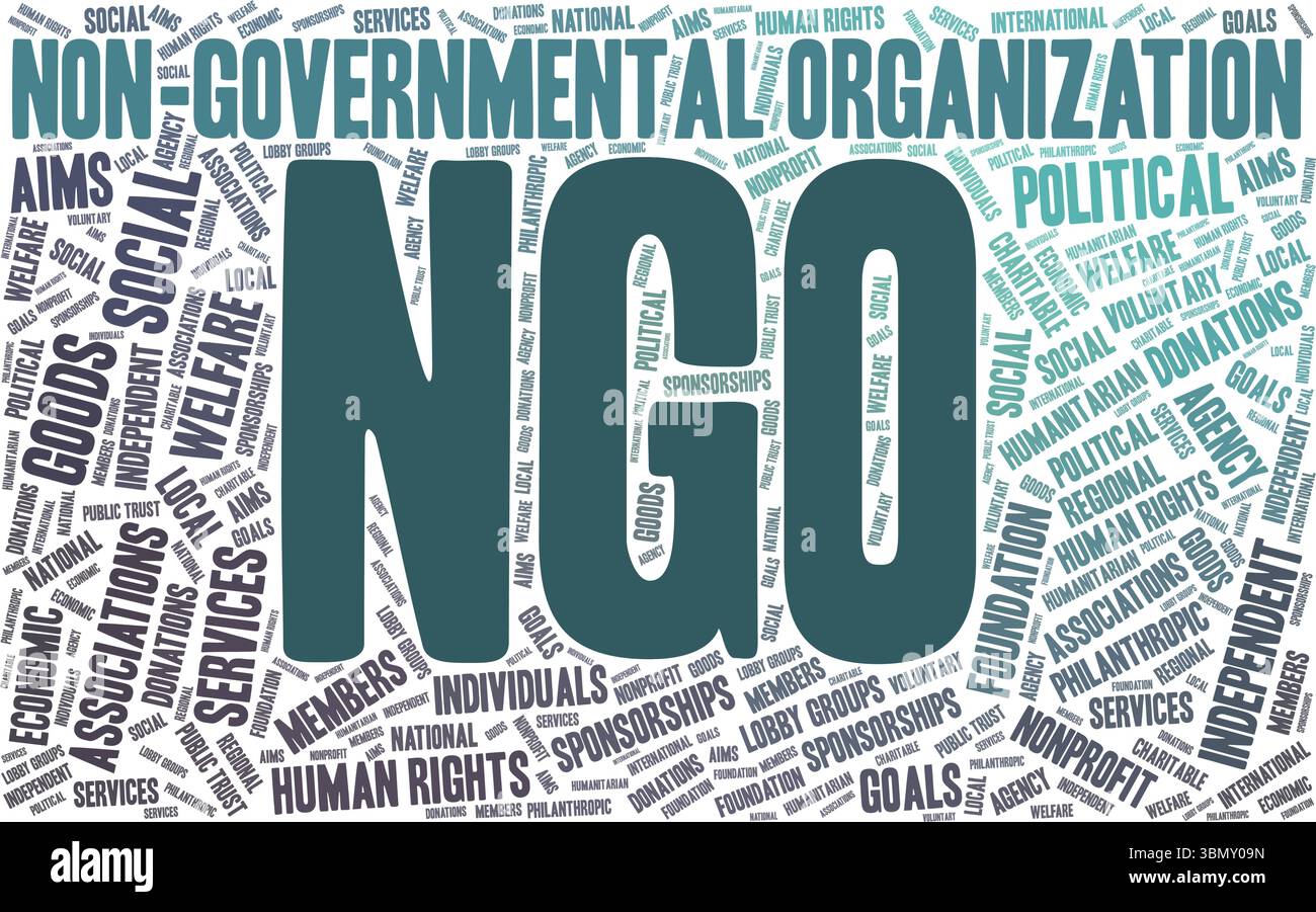 ONG non governative Organizzazione vettoriale Word cloud isolata su sfondo bianco. Illustrazione Vettoriale