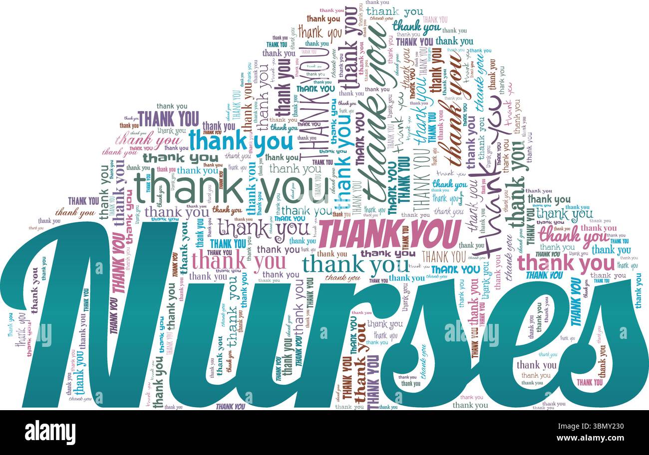 Grazie infermieri progettazione concettuale Word cloud isolata su sfondo bianco. Illustrazione Vettoriale