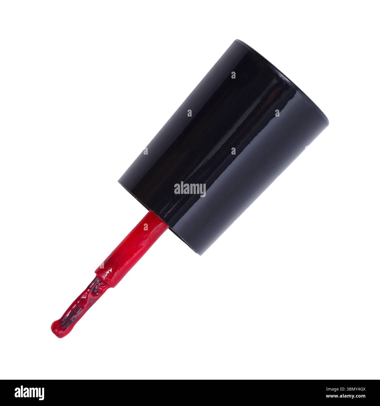 Si tratta di un pennello con smalto rosso isolato su bianco. Foto Stock
