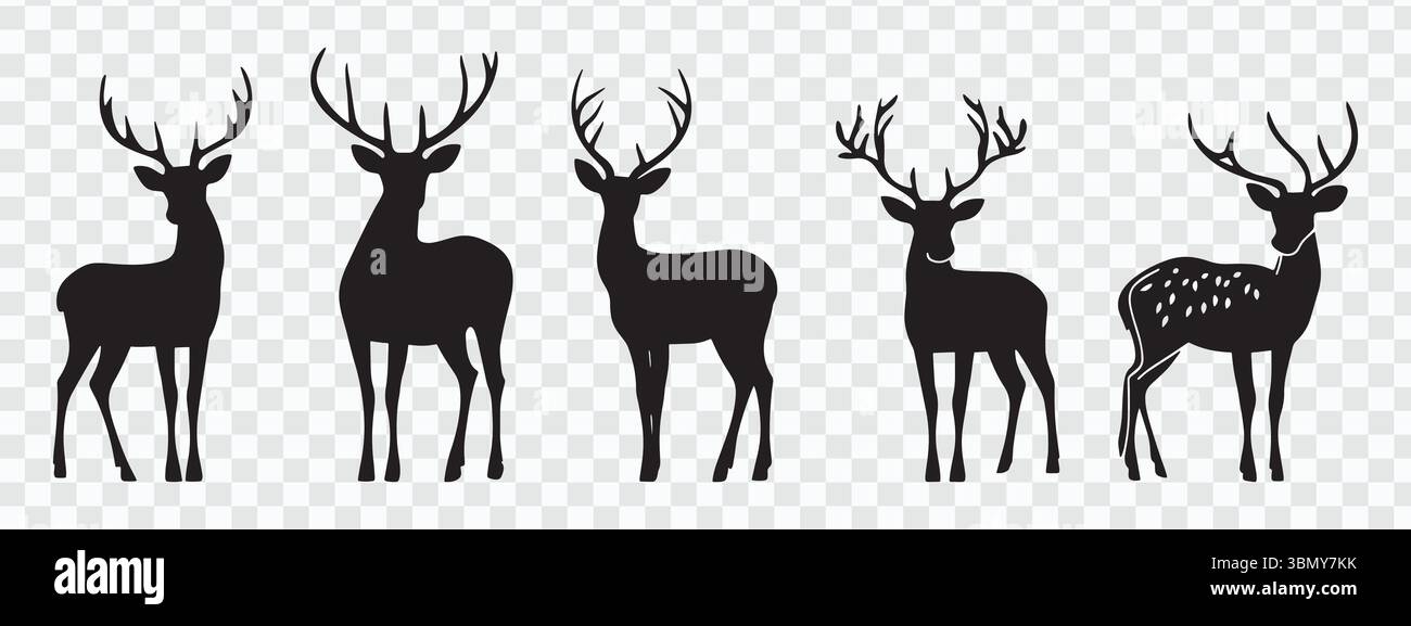"Set di sagome di cervo ritaglio vettoriale su sfondo bianco" Illustrazione Vettoriale