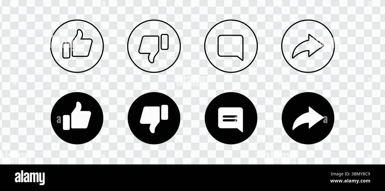 "Icona interfaccia social media impostata in stile linea: Simboli di comunicazione e interazione" Illustrazione Vettoriale