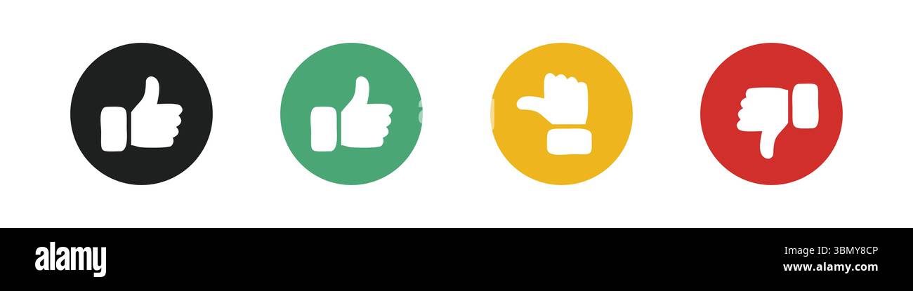 "Set di icone con il pollice verso l'alto e verso il basso: Simboli di feedback positivo, neutro e negativo" Illustrazione Vettoriale