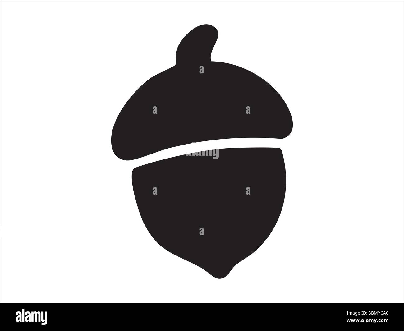 Silhouette nera di ghianda su sfondo bianco, illustrazione grafica. concetto di natura, semi, noci, elemento botanico, autunno, raccolto, icona isolata, Illustrazione Vettoriale