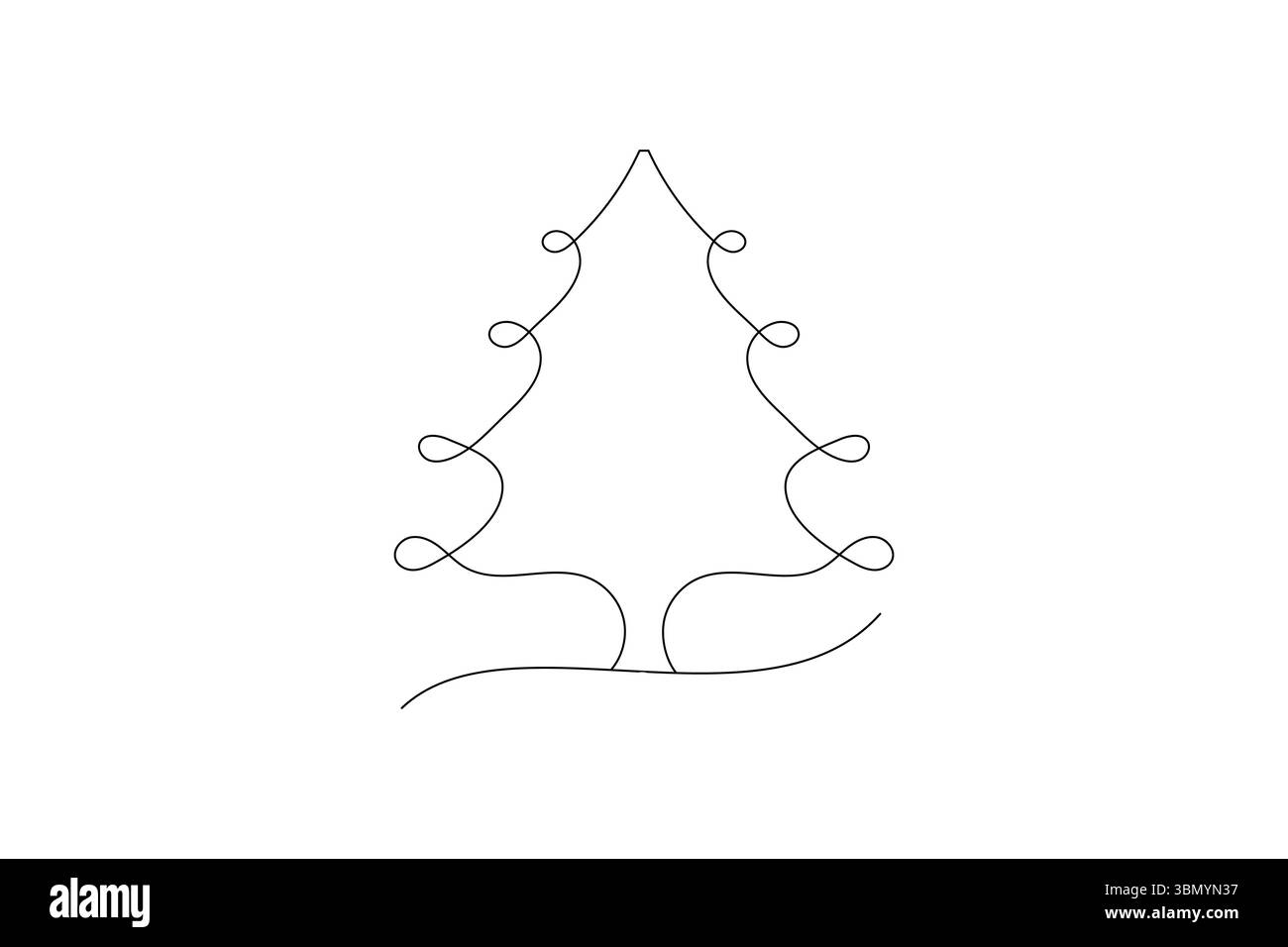 Grafica continua su una linea elementi di design natalizi albero cartolina schizzo modello Premium icona vettore Illustrazione Vettoriale