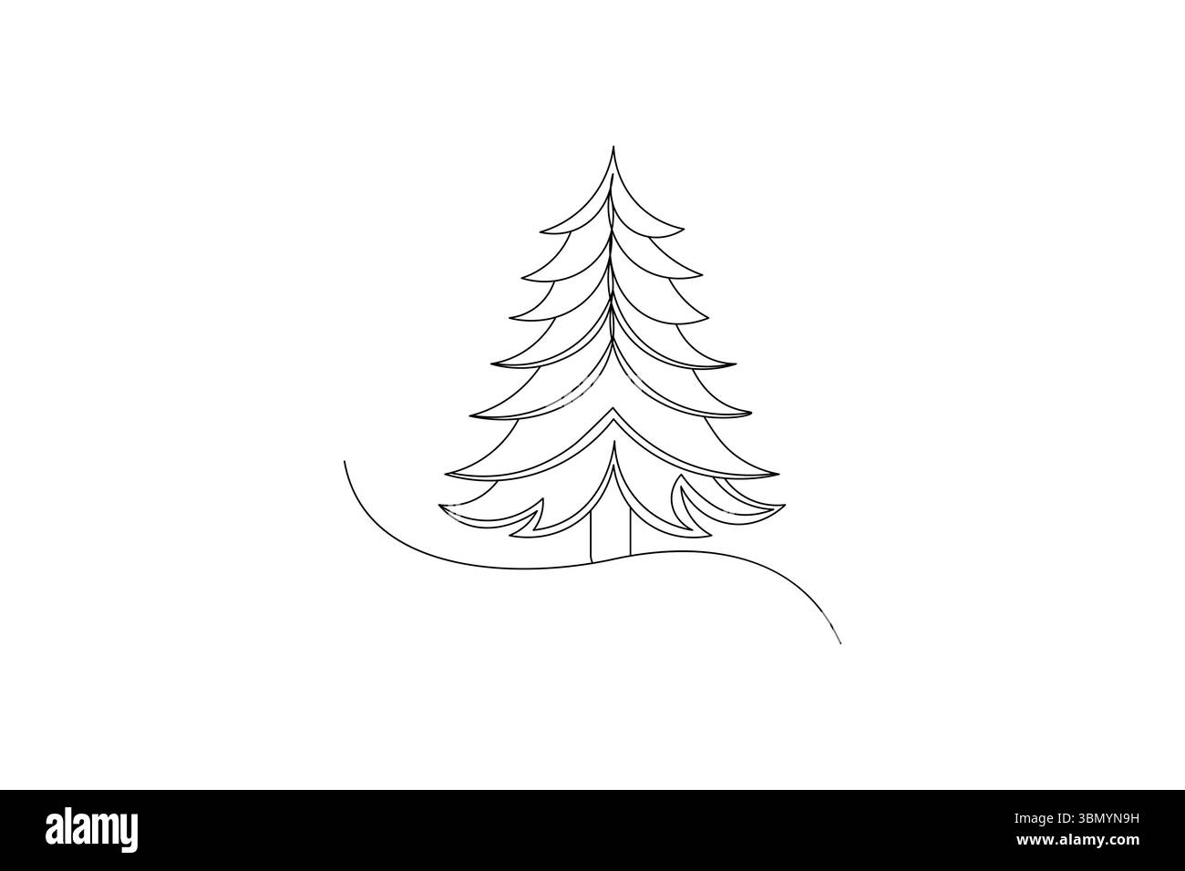 Grafica continua su una linea elementi di design natalizi albero cartolina schizzo modello Premium icona vettore Illustrazione Vettoriale