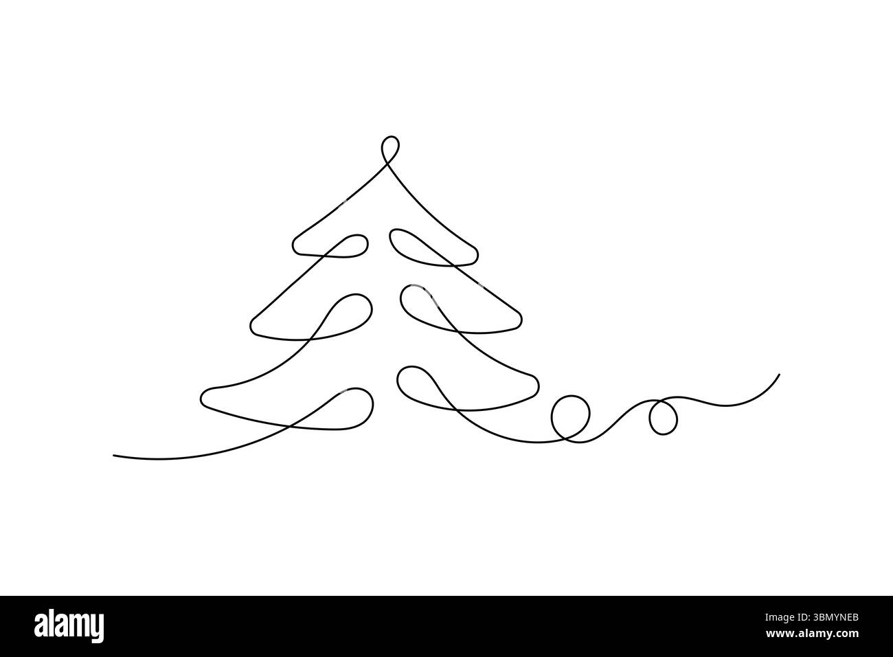Grafica continua su una linea elementi di design natalizi albero cartolina schizzo modello Premium icona vettore Illustrazione Vettoriale