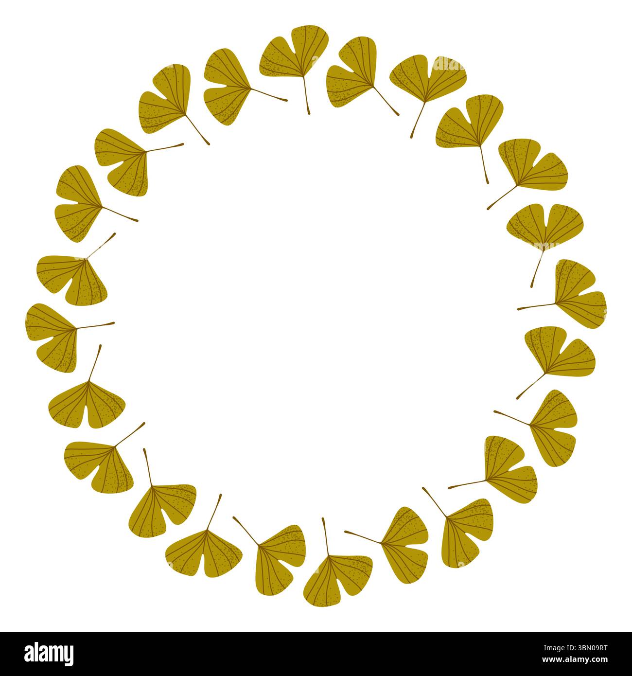 Telaio rotondo isolato dal vettore di foglie autunnali secche gialle. Bordo per il testo. Clipart piatto per la progettazione Illustrazione Vettoriale