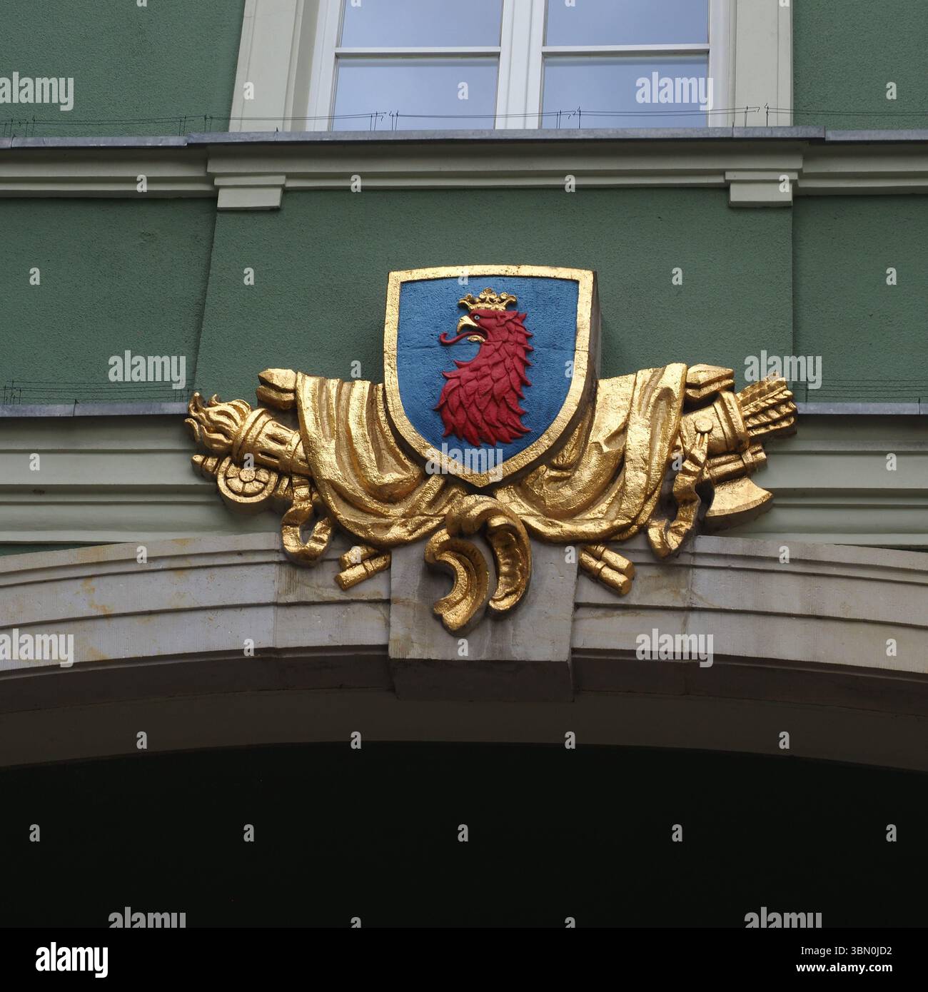 Municipio di Szczecin dettaglio architettonico con stemma Foto Stock