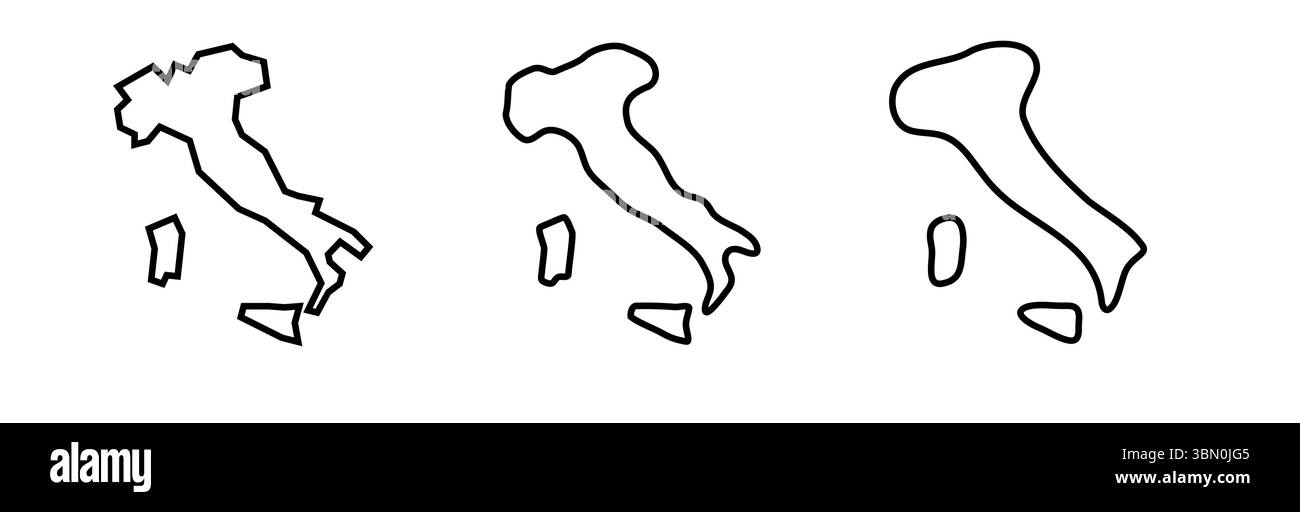Il profilo in Italia Country Black si presenta in tre diversi livelli di morbidezza. Mappe semplificate. Icone vettoriali isolate su sfondo bianco. Illustrazione Vettoriale Il profilo in Italia Country Black si presenta in tre diversi livelli di morbidezza. Mappe semplificate. Icone vettoriali isolate su sfondo bianco. Illustrazione Vettoriale