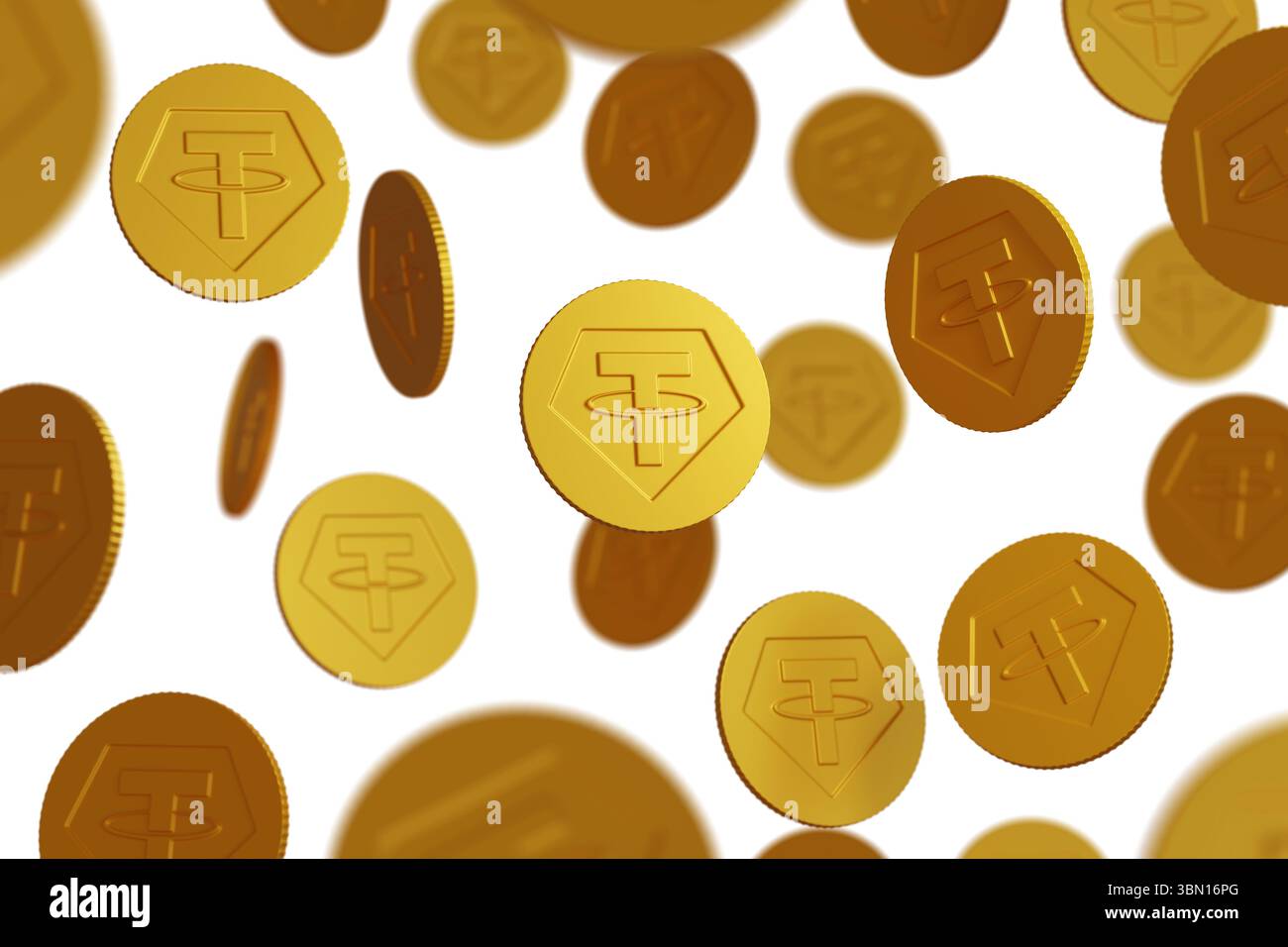 Monete con il simbolo della cinghia che galleggia nell'aria. illustrazione 3d. Foto Stock